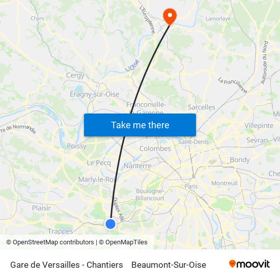 Gare de Versailles - Chantiers to Beaumont-Sur-Oise map