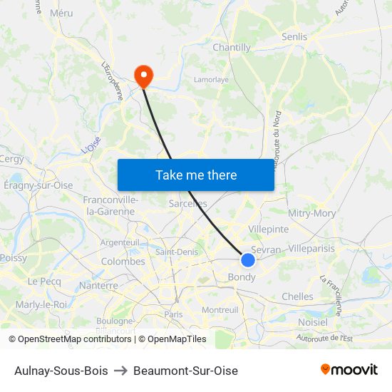 Aulnay-Sous-Bois to Beaumont-Sur-Oise map