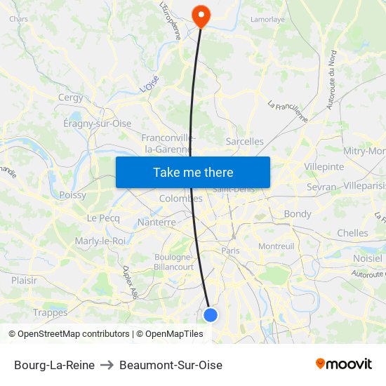 Bourg-La-Reine to Beaumont-Sur-Oise map