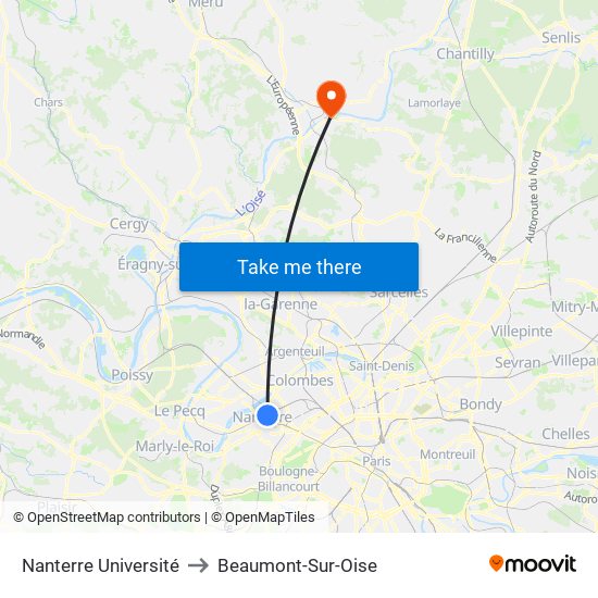 Nanterre Université to Beaumont-Sur-Oise map