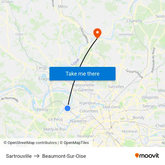 Sartrouville to Beaumont-Sur-Oise map