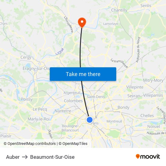 Auber to Beaumont-Sur-Oise map