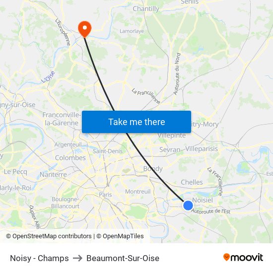 Noisy - Champs to Beaumont-Sur-Oise map