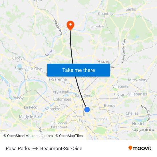 Rosa Parks to Beaumont-Sur-Oise map