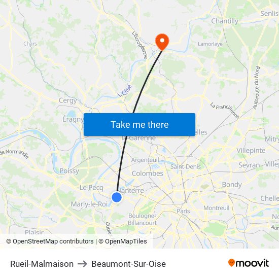 Rueil-Malmaison to Beaumont-Sur-Oise map