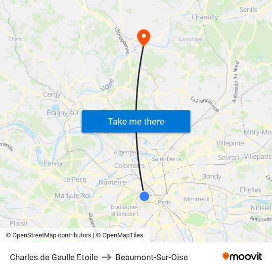 Charles de Gaulle Etoile to Beaumont-Sur-Oise map