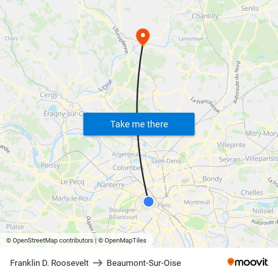 Franklin D. Roosevelt to Beaumont-Sur-Oise map