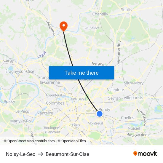 Noisy-Le-Sec to Beaumont-Sur-Oise map