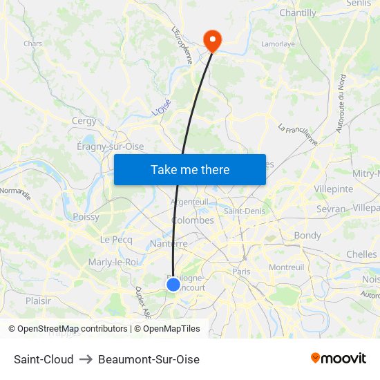 Saint-Cloud to Beaumont-Sur-Oise map