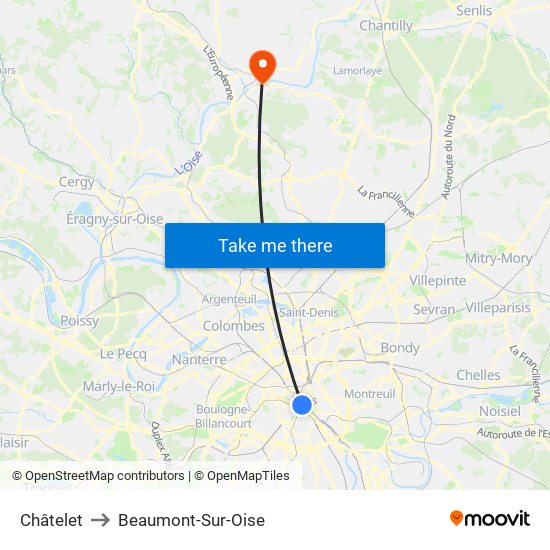 Châtelet to Beaumont-Sur-Oise map