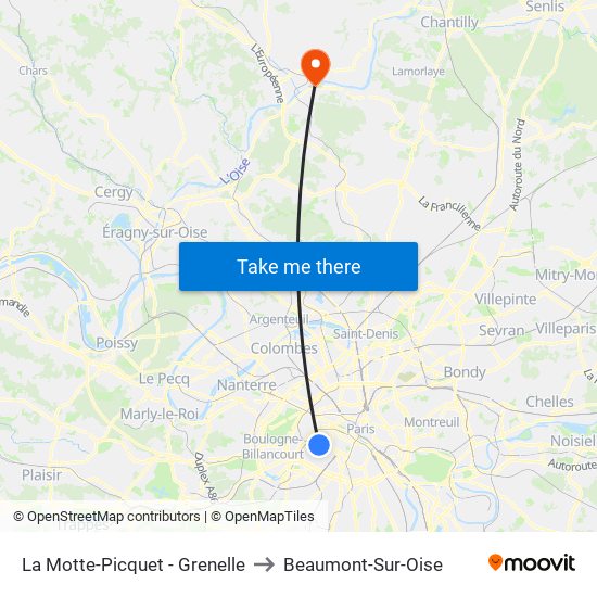 La Motte-Picquet - Grenelle to Beaumont-Sur-Oise map