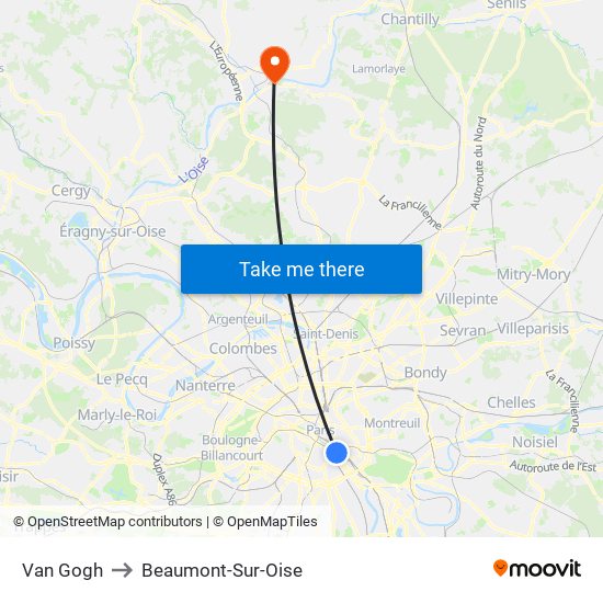 Van Gogh to Beaumont-Sur-Oise map