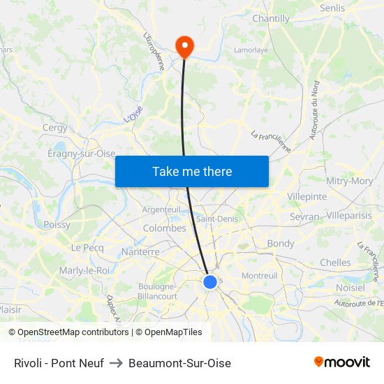 Rivoli - Pont Neuf to Beaumont-Sur-Oise map
