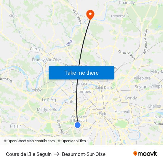 Cours de L'Ile Seguin to Beaumont-Sur-Oise map