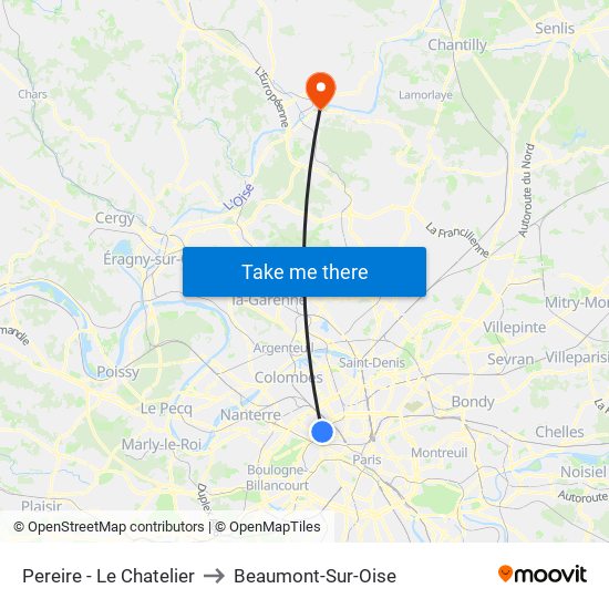 Pereire - Le Chatelier to Beaumont-Sur-Oise map