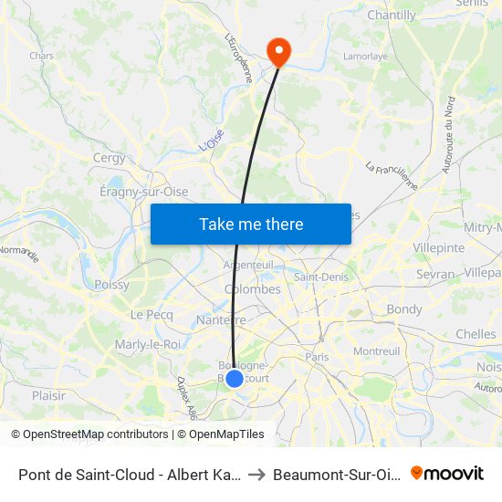 Pont de Saint-Cloud - Albert Kahn to Beaumont-Sur-Oise map