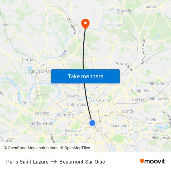 Paris Saint-Lazare to Beaumont-Sur-Oise map