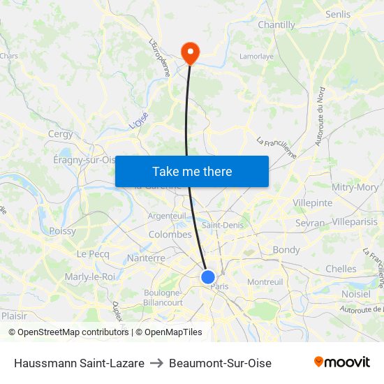 Haussmann Saint-Lazare to Beaumont-Sur-Oise map