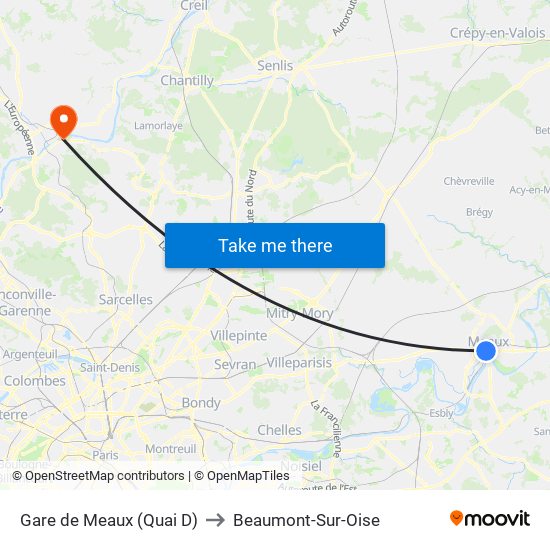 Gare de Meaux (Quai D) to Beaumont-Sur-Oise map