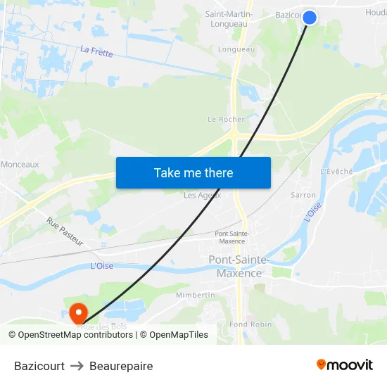 Bazicourt to Beaurepaire map