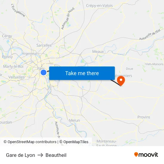 Gare de Lyon to Beautheil map
