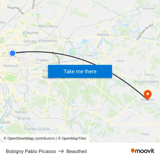Bobigny Pablo Picasso to Beautheil map