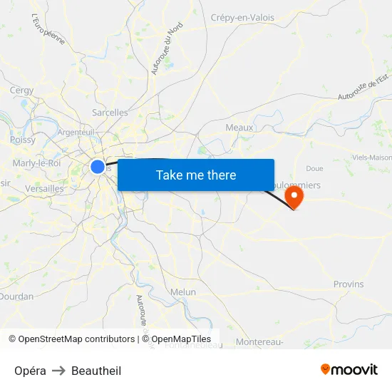 Opéra to Beautheil map