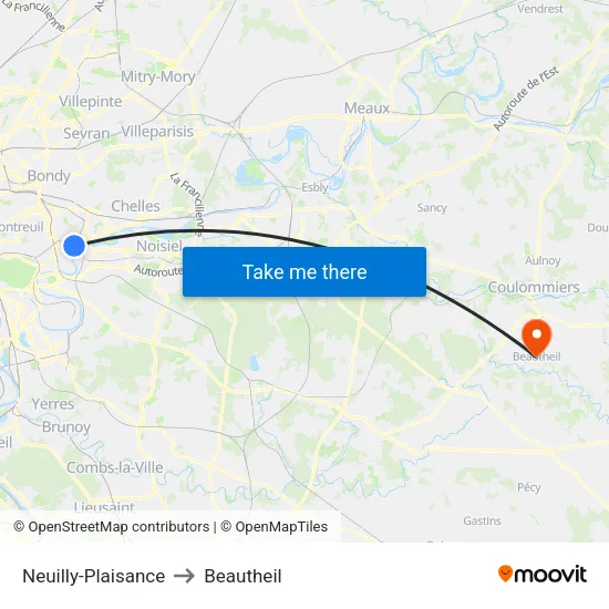 Neuilly-Plaisance to Beautheil map