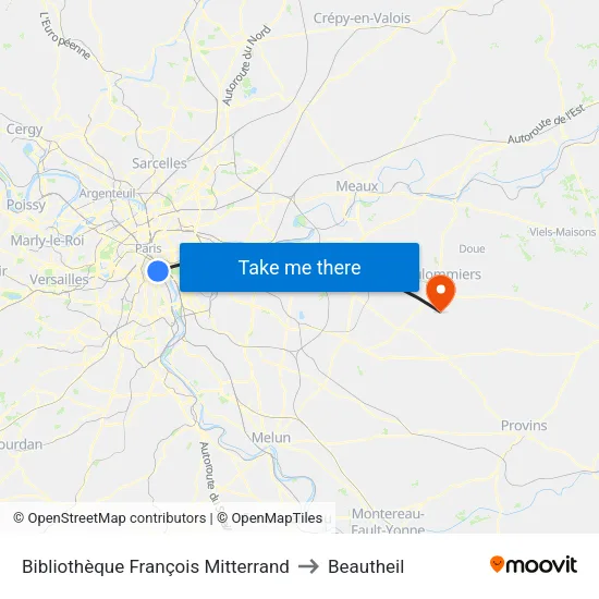 Bibliothèque François Mitterrand to Beautheil map