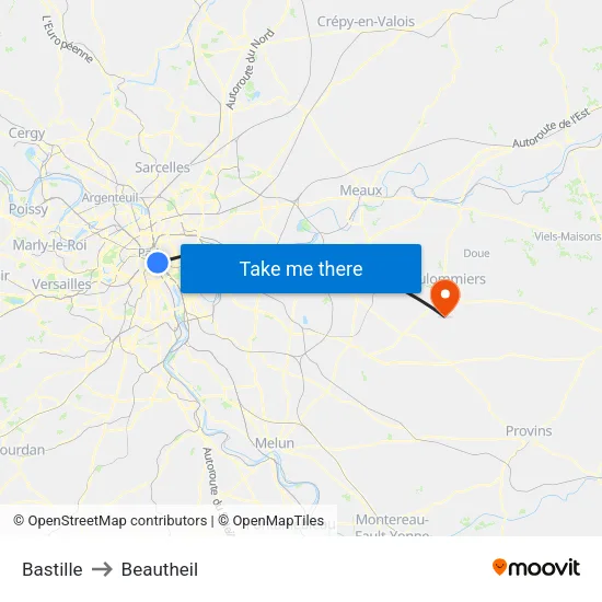 Bastille to Beautheil map