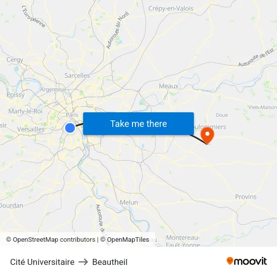 Cité Universitaire to Beautheil map