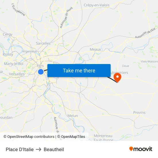 Place D'Italie to Beautheil map