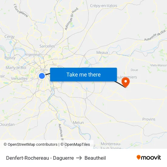Denfert-Rochereau - Daguerre to Beautheil map