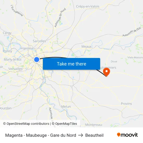 Magenta - Maubeuge - Gare du Nord to Beautheil map