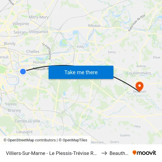 Villiers-Sur-Marne - Le Plessis-Trévise RER to Beautheil map