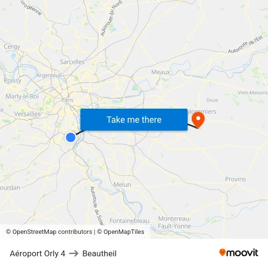 Aéroport Orly 4 to Beautheil map