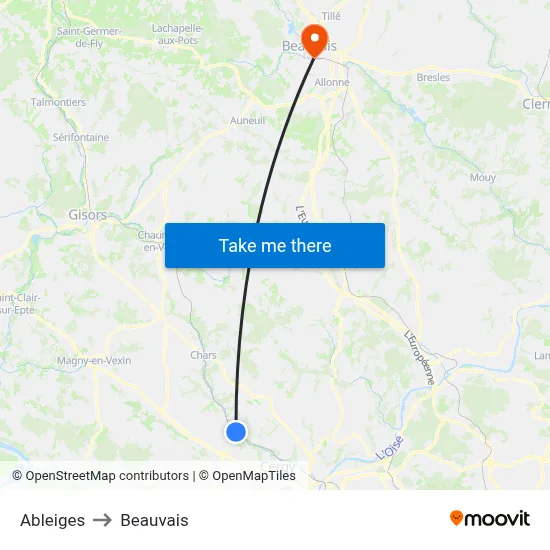 Ableiges to Beauvais map