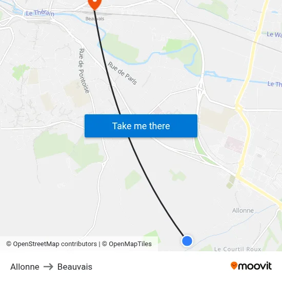 Allonne to Beauvais map