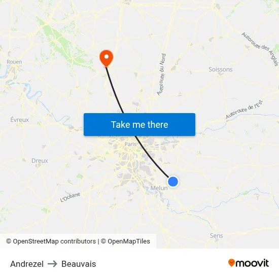 Andrezel to Beauvais map