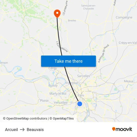 Arcueil to Beauvais map