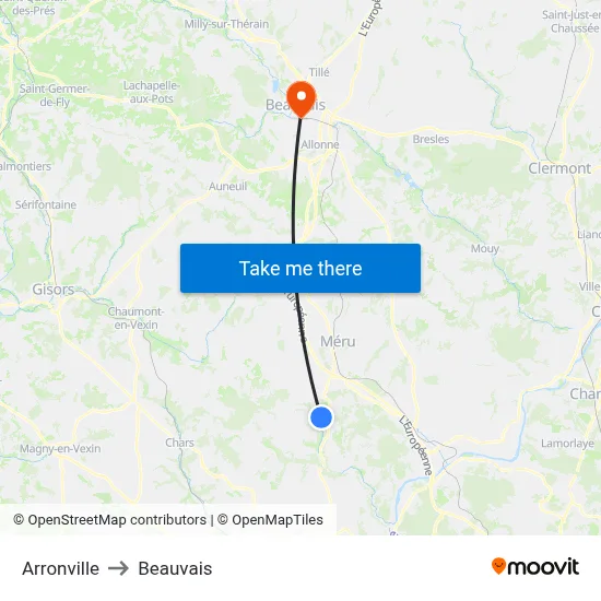 Arronville to Beauvais map