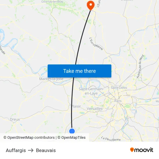 Auffargis to Beauvais map