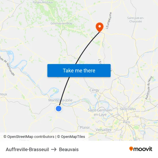 Auffreville-Brasseuil to Beauvais map