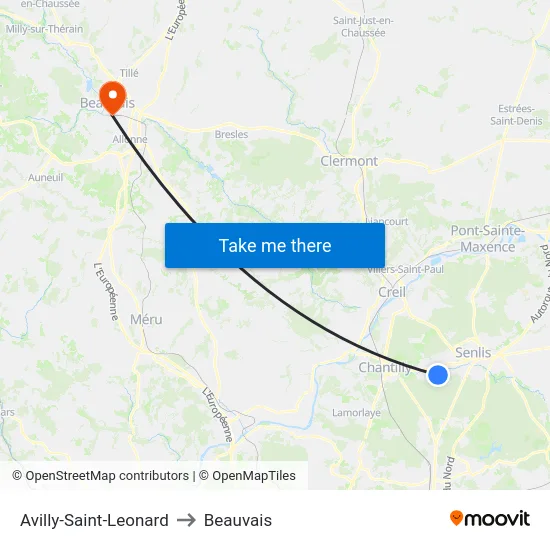 Avilly-Saint-Leonard to Beauvais map