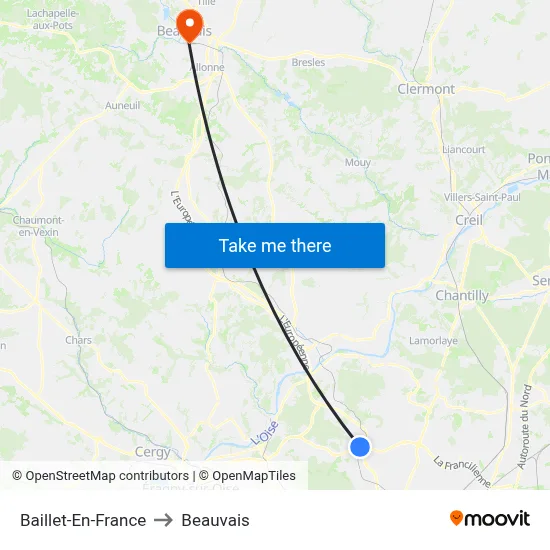 Baillet-En-France to Beauvais map