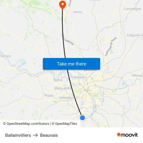 Ballainvilliers to Beauvais map