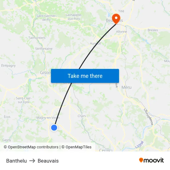 Banthelu to Beauvais map