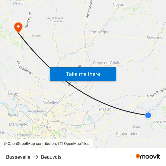 Bassevelle to Beauvais map