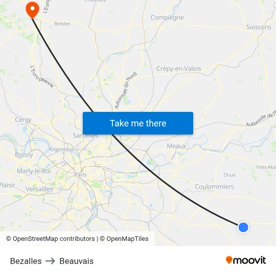 Bezalles to Beauvais map