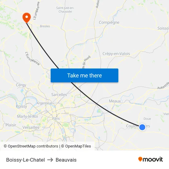 Boissy-Le-Chatel to Beauvais map